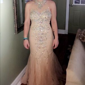 Champagne mermaid prom dress